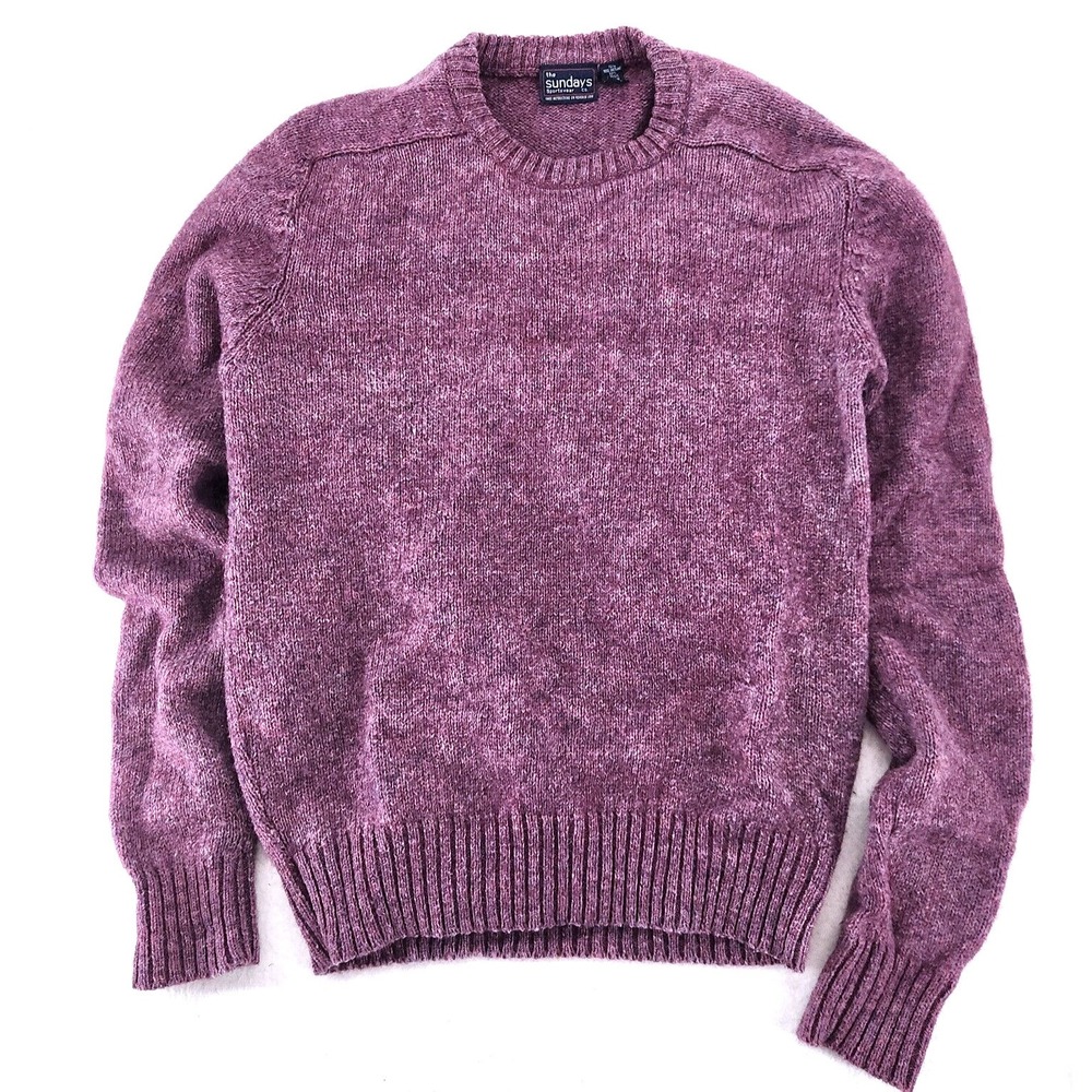 Vintage Purple Wool Blend Crewneck Sweater Womens XL 90s Chunky‎ Knit Granola